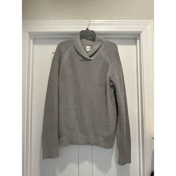 Men’s Gray Gap Vintage Sweater Shawl Collar Size Large Academia Fisherman Preppy - Picture 1 of 4